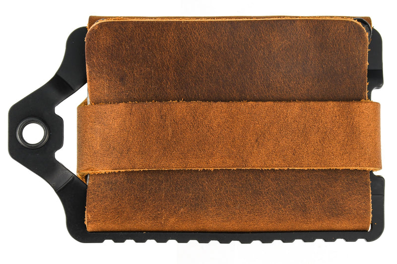 Trayvax Element Wallet - Black Stainless Steel Frame / Tobacco Brown Leather ESC-001 - Northwest Knives