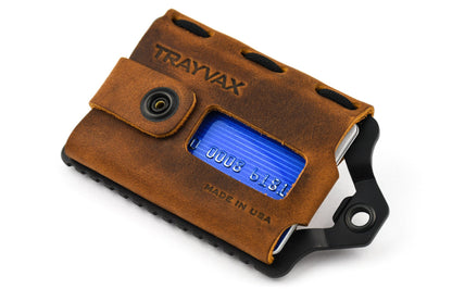 Trayvax Element Wallet - Black Stainless Steel Frame / Tobacco Brown Leather ESC-001