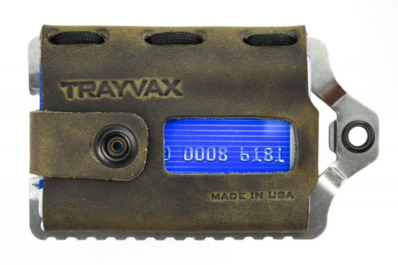 Trayvax Element Wallet - Raw Stainless Steel Frame / Steel Grey Leather ESS-006