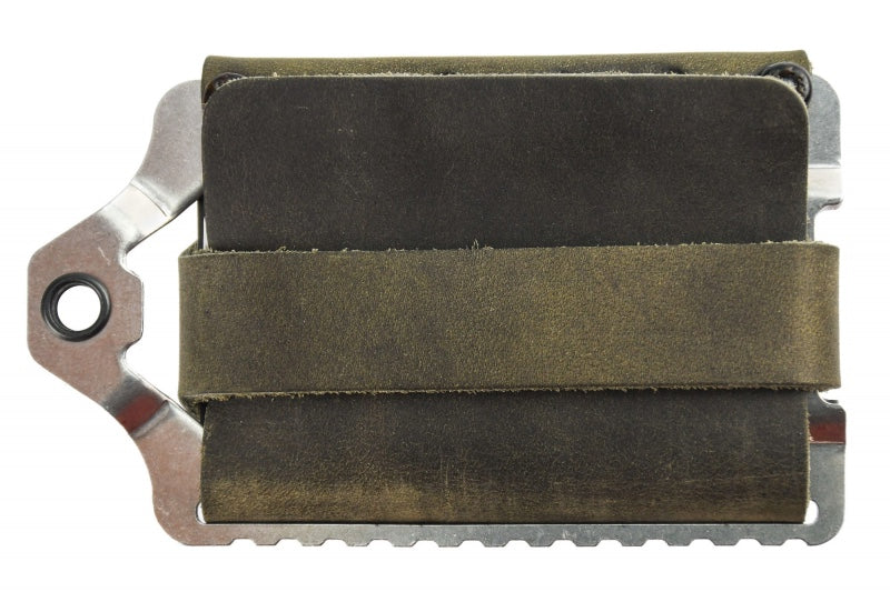 Trayvax Element Wallet - Raw Stainless Steel Frame / Steel Grey Leather ESS-006