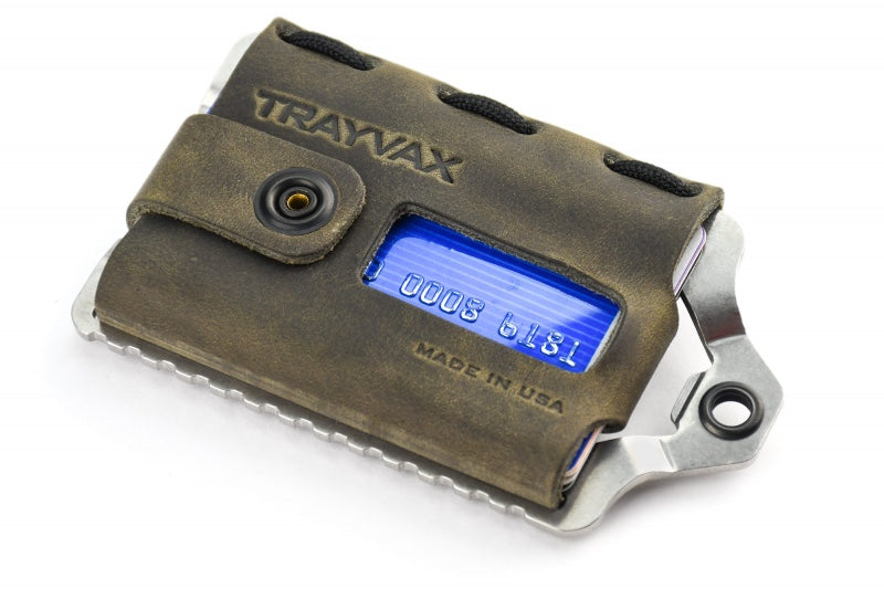 Trayvax Element Wallet - Raw Stainless Steel Frame / Steel Grey Leather ESS-006 - Northwest Knives