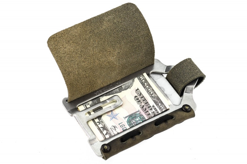 Trayvax Element Wallet - Raw Stainless Steel Frame / Steel Grey Leather ESS-006