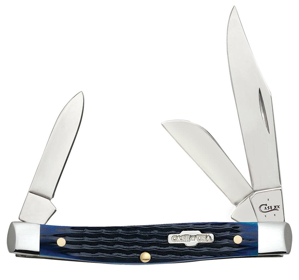 Case Knives Medium Stockman - Clip, Sheepsfoot & Pen Blades / Tru-Sharp Stainless Steel / Rodger Corn Cob Jig Navy Blue Bone Handle 02806