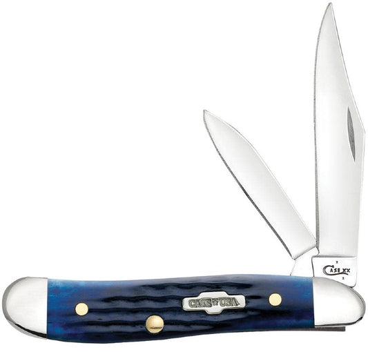 Case Knives Peanut - Clip Point & Pen Blades / Tru-Sharp Stainless Steel / Rodgers Corn Cob Jig Blue Bone Handle 02802