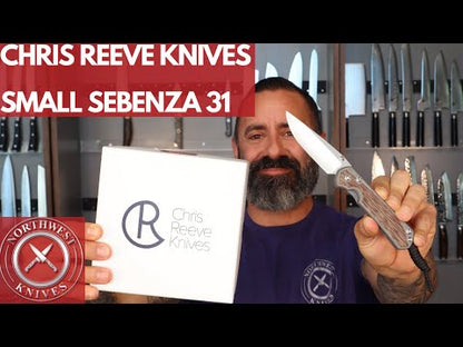 Chris Reeve Knives Small Sebenza 31 - Drop Point / Box Elder Inlay / Chad Nichols Raindrop Damascus S31-1114