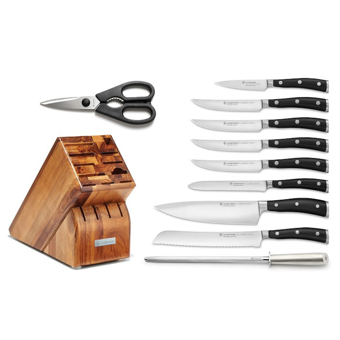 Wusthof Classic Ikon - 11pc Block Set - Fully forged German stainless steel (X50 CrMoV 15) - Made in Solingen, Germany